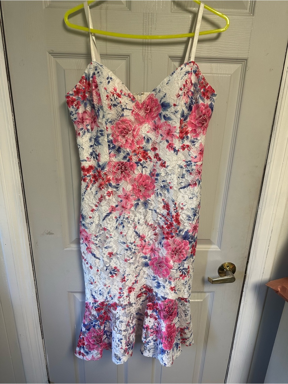 Guess White Midi Dress with Pink & Blue Floral Lace